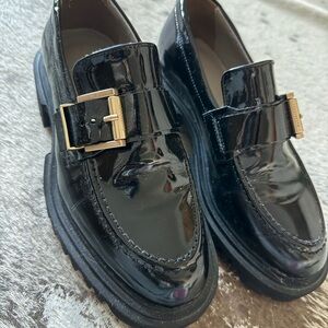 All Saints Black Patent Leather Loafers